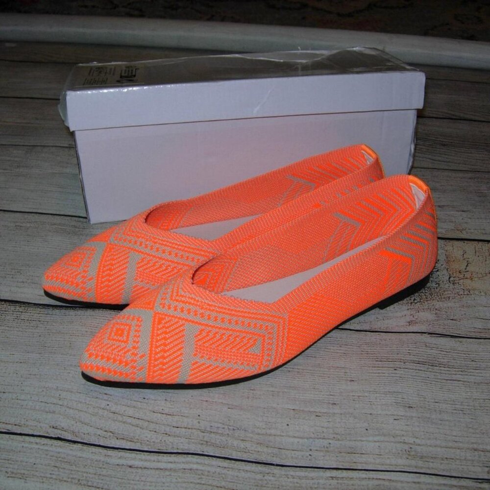 Neon Orange Slip On Ballet Flats Shoes 9.5